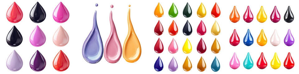 Nail Polish Drops - Glossy and colorful liquid beauty Isolated on Clear Background PNG Highly Detailed