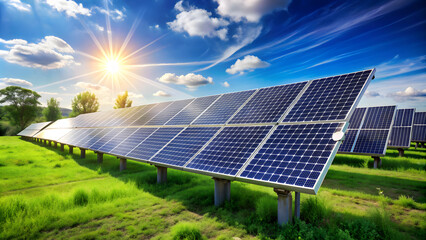 Solar panels against the background of sunlight