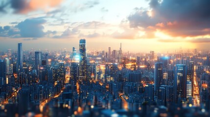 Fototapeta premium A futuristic smart city with advanced infrastructure and technology integrated into everyday life, illustrating the vision of urban innovation and sustainability.