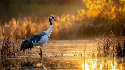 Naklejka premium Crane in Golden Light