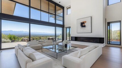 Luxurious living room , Contemporary living room , Elegant living room with panoramic city views