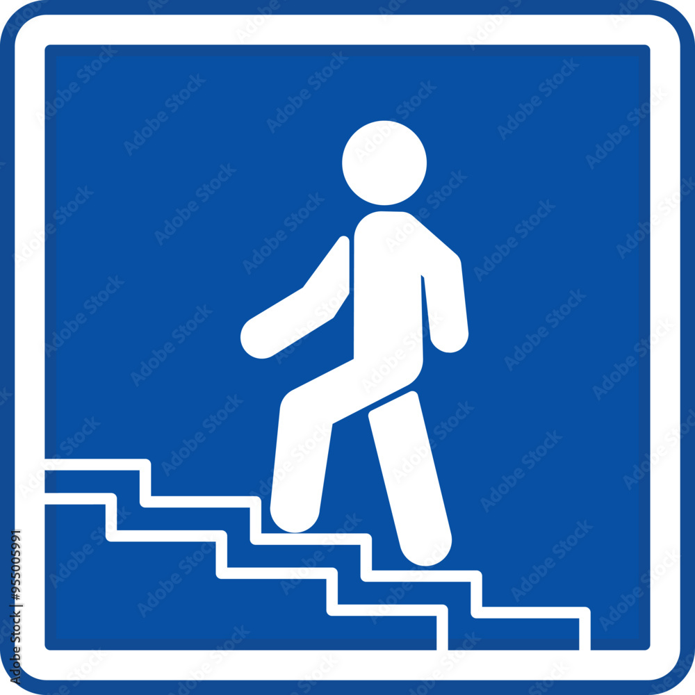 Wall mural pedestrian subway road blue sign. road signs. man climbing up. vector icons