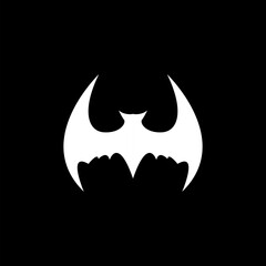 vector halloween white bat animal icon, logo and sign isolated on balck background. vector bat silhouette with wings. vector abstract bat tattoo art concept design template
