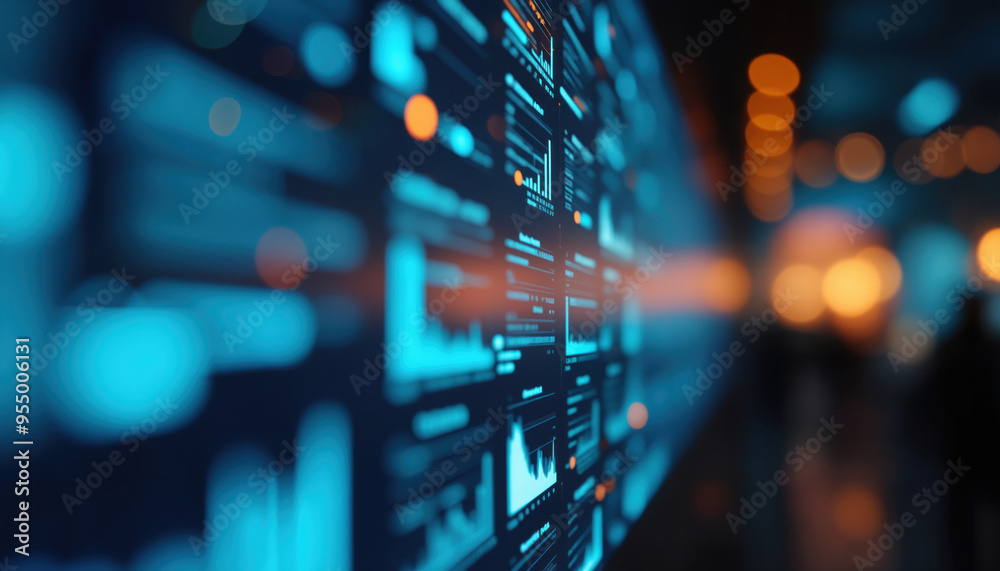 Poster futuristic financial data grid: digital financial data grid with glowing lines and data points, repr