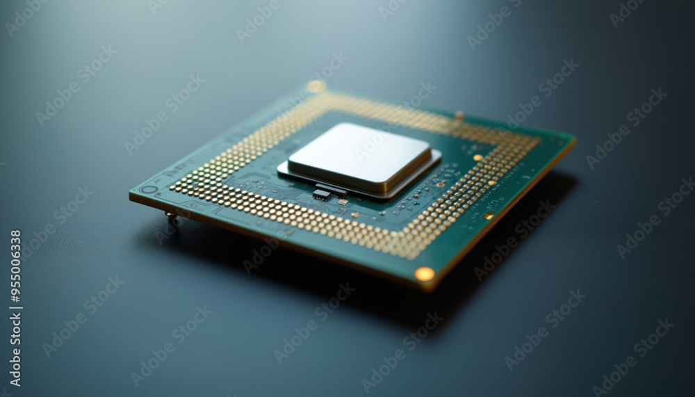 Poster processor on blue circuit board: a processor on a blue circuit board surrounded by other electronic 