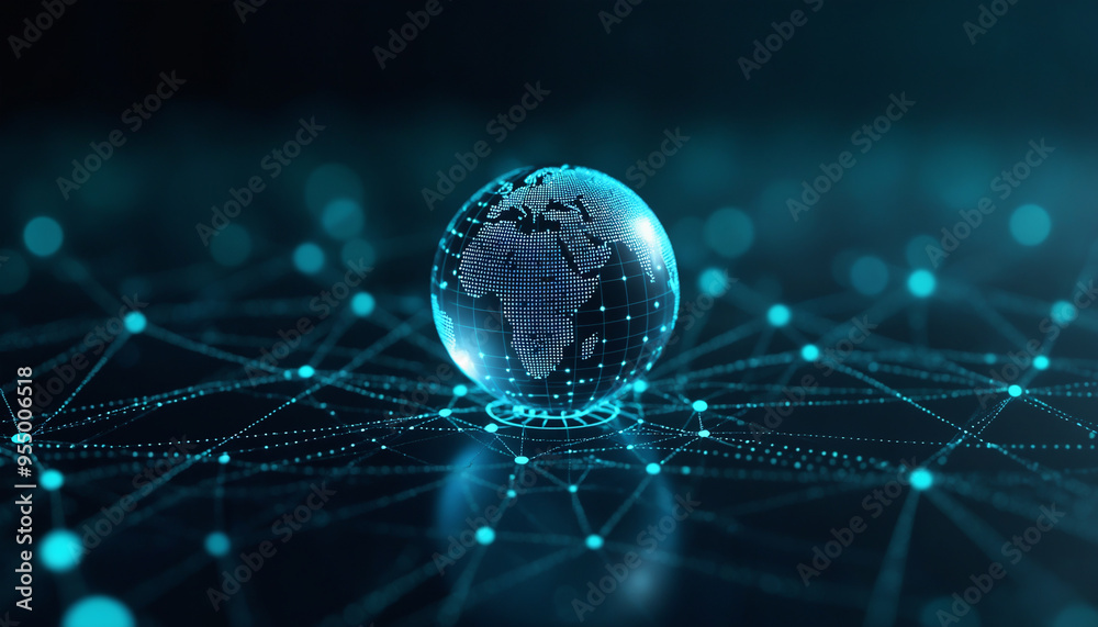 Wall mural global network icon with connected nodes: a global network icon featuring connected nodes, represent