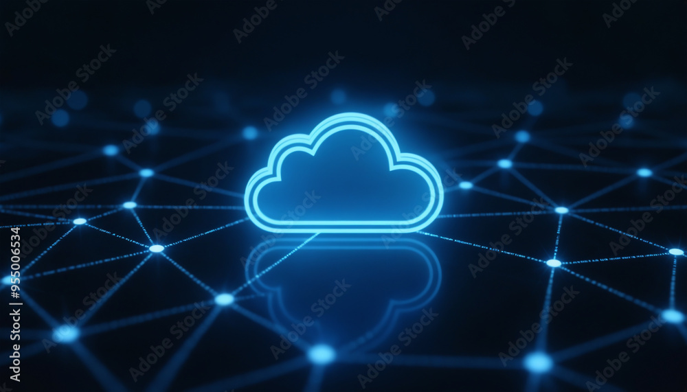 Poster cloud icon with network integration: a cloud icon connected within a network, symbolizing cloud comp