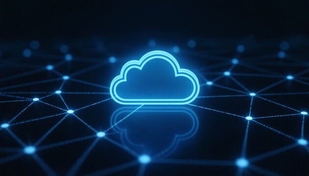 Cloud Icon with Network Integration: A cloud icon connected within a network, symbolizing cloud computing and data storage in a digital environment.
