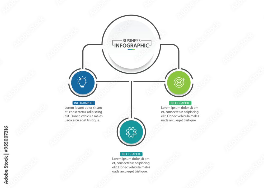 Poster vector infographic label design with circle infographic template design and 3 options or steps.