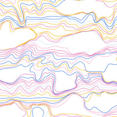 Abstract pattern of colored lines . The pattern of spreading water with islands. The concept of technology, science, sound propagation, landscape change, illusion and hallucination