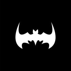 vector halloween white bat animal icon, logo and sign isolated on balck background. vector bat silhouette with wings. vector abstract bat tattoo art concept design template