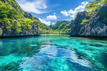 Coron El Nido Palawan Philippines Tropical Paradise Clear Blue Waters and Limestone Cliffs south east asia landscape , ai