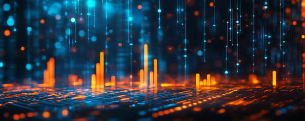 Obraz premium Digital Stock Market Graph with Vibrant Orange and Blue Lights, computer digital screen background