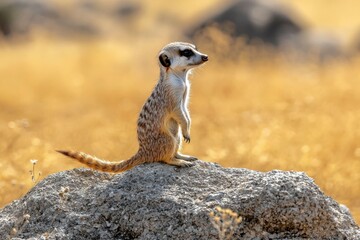 A Meerkat Standing Tall on a Rocky Outcropping