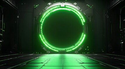 Technology green circle light stage on black background