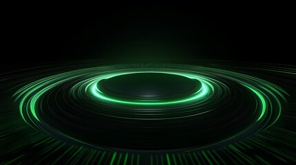 Obraz premium Technology green circle light stage on black background