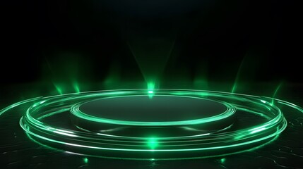 Fototapeta premium Technology green circle light stage on black background