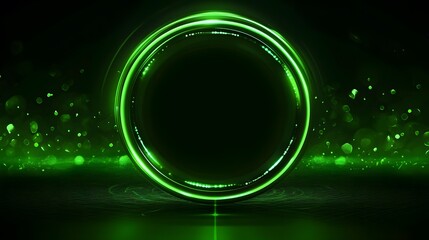 Technology green circle light stage on black background