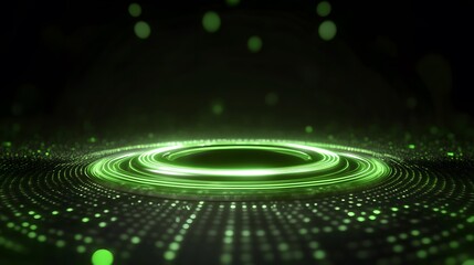 Obraz premium Technology green circle light stage on black background