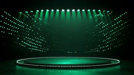 Technology green circle light stage on black background