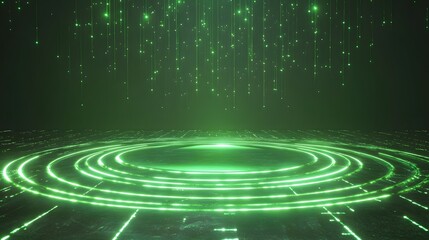 Obraz premium Technology green circle light stage on black background