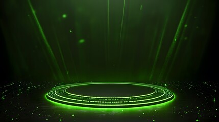 Obraz premium Technology green circle light stage on black background