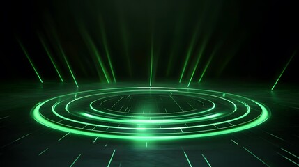 Obraz premium Technology green circle light stage on black background