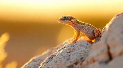 Obraz premium Leopard Gecko basking in the golden light of sunset