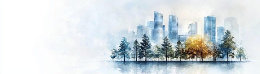 Obraz premium Green building, sustainable architecture, eco-friendly entrepreneurship, Watercolor style