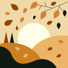 Natural autumn landscape background fore banner, poster, social media post and card. Flat vector illustration.