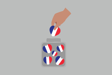 A hand put France hearts in a bowl, France flag vector graphic, France country flag is a symbol of freedom, National France flag, vector illustration
