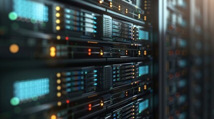 Fototapeta premium Database Server. Illustration of Database Tables in Server Room with Datacenter Background