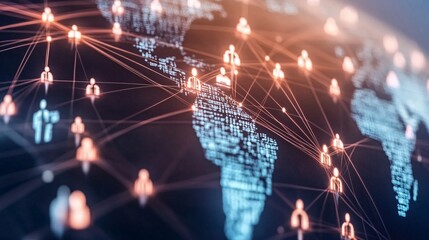 Global Network Connection with World Map and People Icons