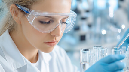 Chemistry Laboratory - Woman With Pipettes And Test Tubes