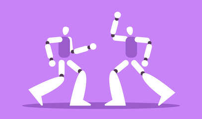 Dancing couple of AI Robots. Cartoon characters. Abstract people in dance movement. Dating, love, relationship, flirting, fun, passion concept. Flat vector illustration.