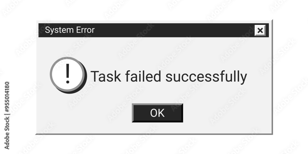 Poster old system error message in black color. retro warning notification window. system crash information