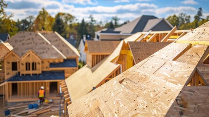A construction site with a house under construction
