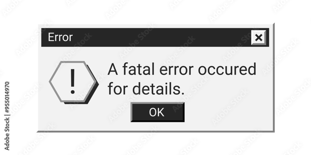 Poster Retro fatal error message in black color. Old warning window message in retro style.