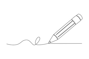 Fototapeta premium Continuous one line drawing of pencil flat icon. Symbol of graduation for web or mobile app. Sign of education for design. Outline logo of school. Single line draw design vector graphic illustration