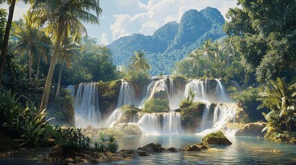 Fototapeta premium Kuang si waterfalls near luang prabang town in laos.