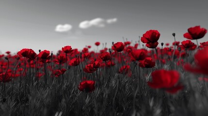 Obraz premium Red poppies on b/w field.