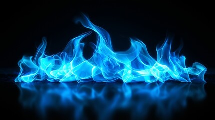 Beautiful fire blue flames on a black background.