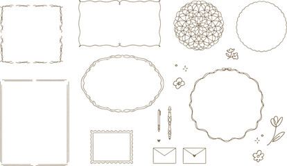 ビューティー　シンプルなラインのあしらいフレームのイラストセット