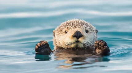 Adorable Sea Otter Floating Peacefully on the Water Surface