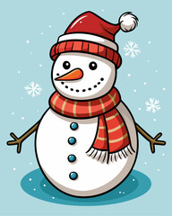 A snowman and snowflakes hand-drawn.