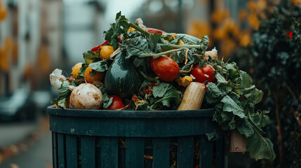 Pile of Rotten Vegetables Discarded in a Trash Bin