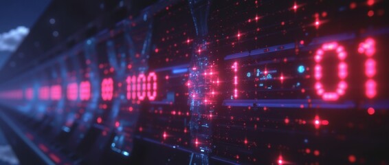 Futuristic Digital background with glowing particles and lines symbolizing data transfer in cyberspace. Ideal for tech, AI, and graphics themes.