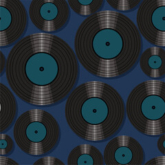 Seamless pattern print background with vinyl record disks vector illustration music  wallpaper decorative artistic texture 