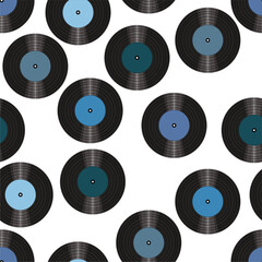 Seamless pattern print background with vinyl record disks vector illustration music  wallpaper decorative artistic texture 