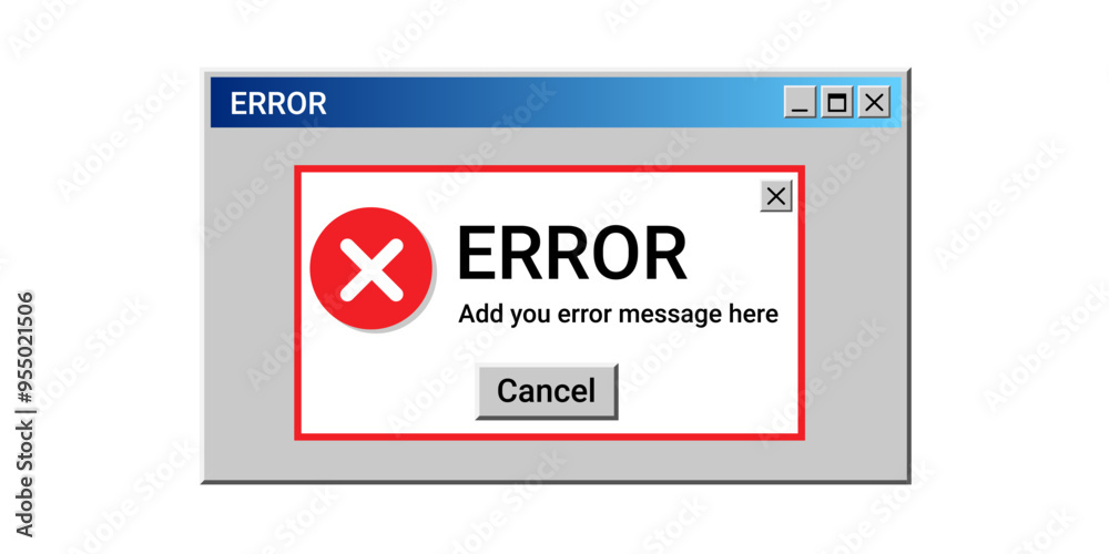 Poster system error screen message with icon. computer notice alert. pop-up crash warning.